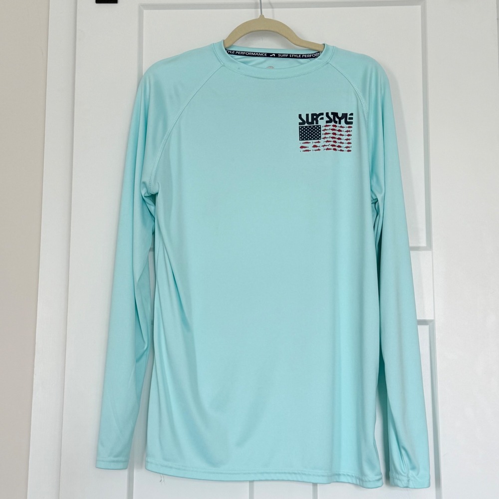 Surf Style Mens Performance Long Sleeve Shirt Mint Green Gulf Shores Fish Flag L